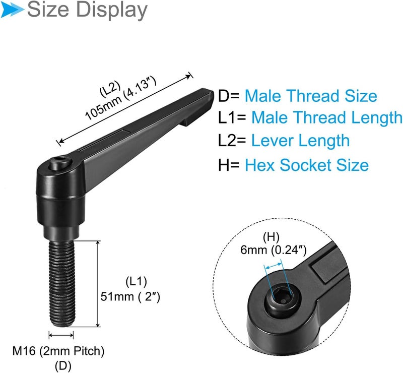 CoCud Clamping Lever Handles, M16 x 51mm Male Thread, Adjustable Quick Release Locking Rotating Bolt Knobs Black - (Applications: for Lathe Machinery), 1-Piece - Image 2